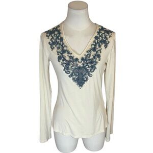 LABEL Ritu Kumar Cream Blue‎ Beaded Top Boho Country Concert Festival Size 3 M